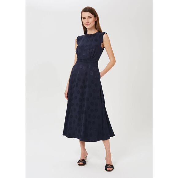 NWT Hobbs Ashley Jacquard Spot Dress in Midnight Blue 12 - Picture 1 of 16